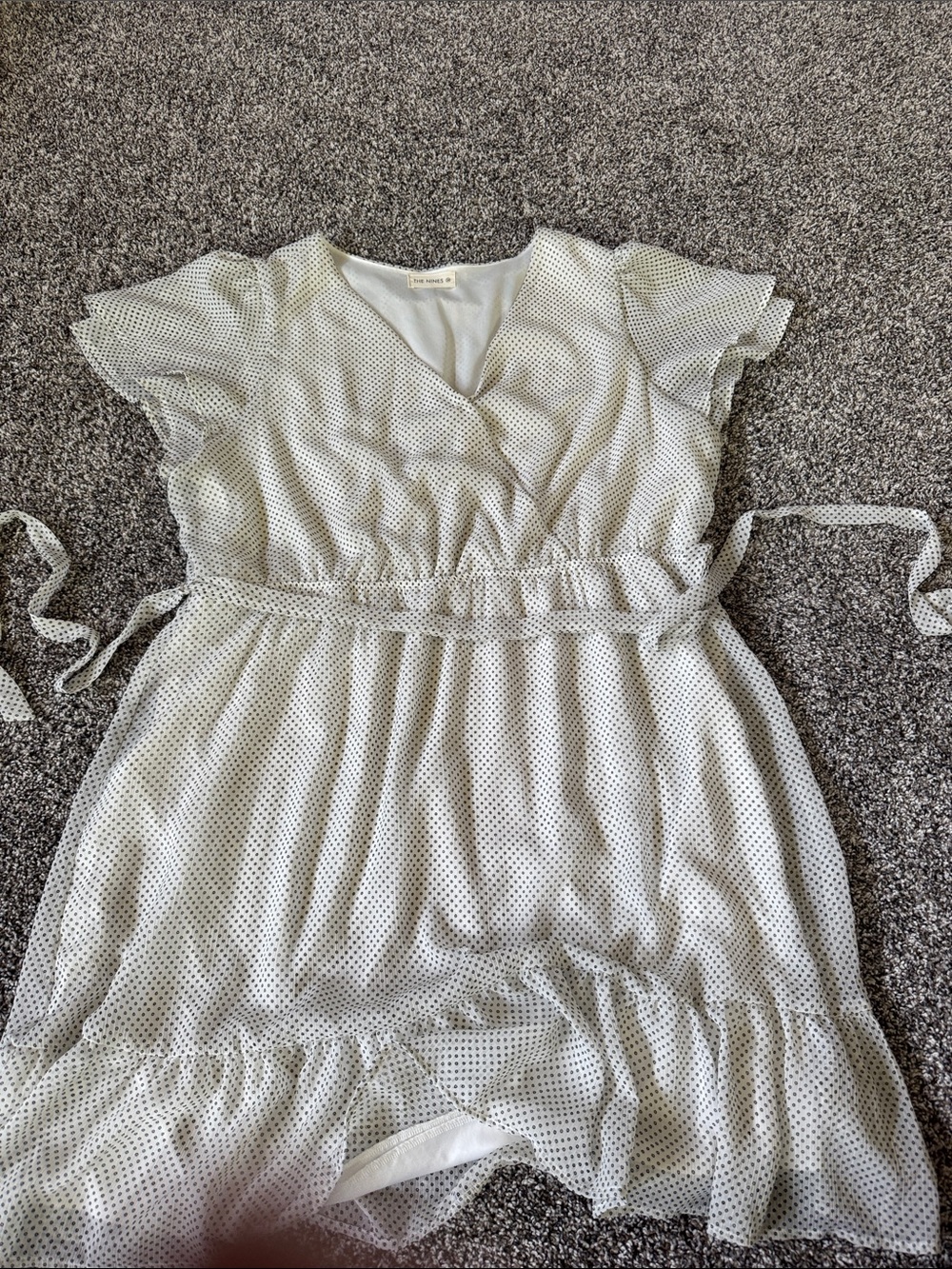 Cream Polka Dot Wrap-Style Mini Dress with Tie Waist
